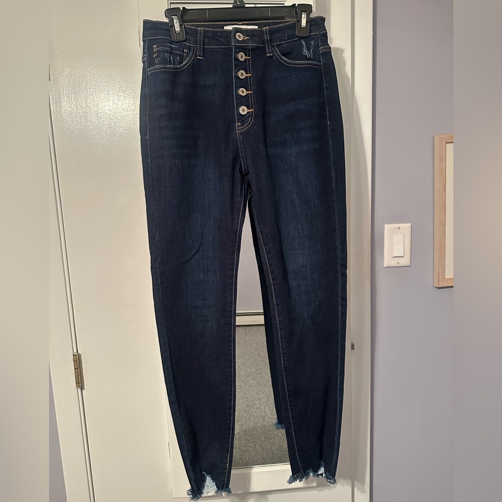 Women's Dark Blue Button-Fly Kancan Jeans